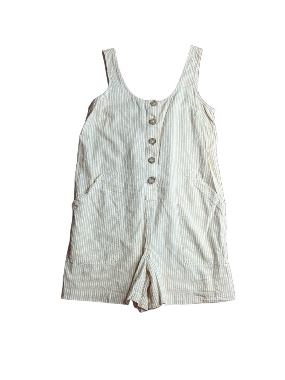 Marine Layer Sydney Romper Womens Tan White Stripe Hemp Tencel Size Small